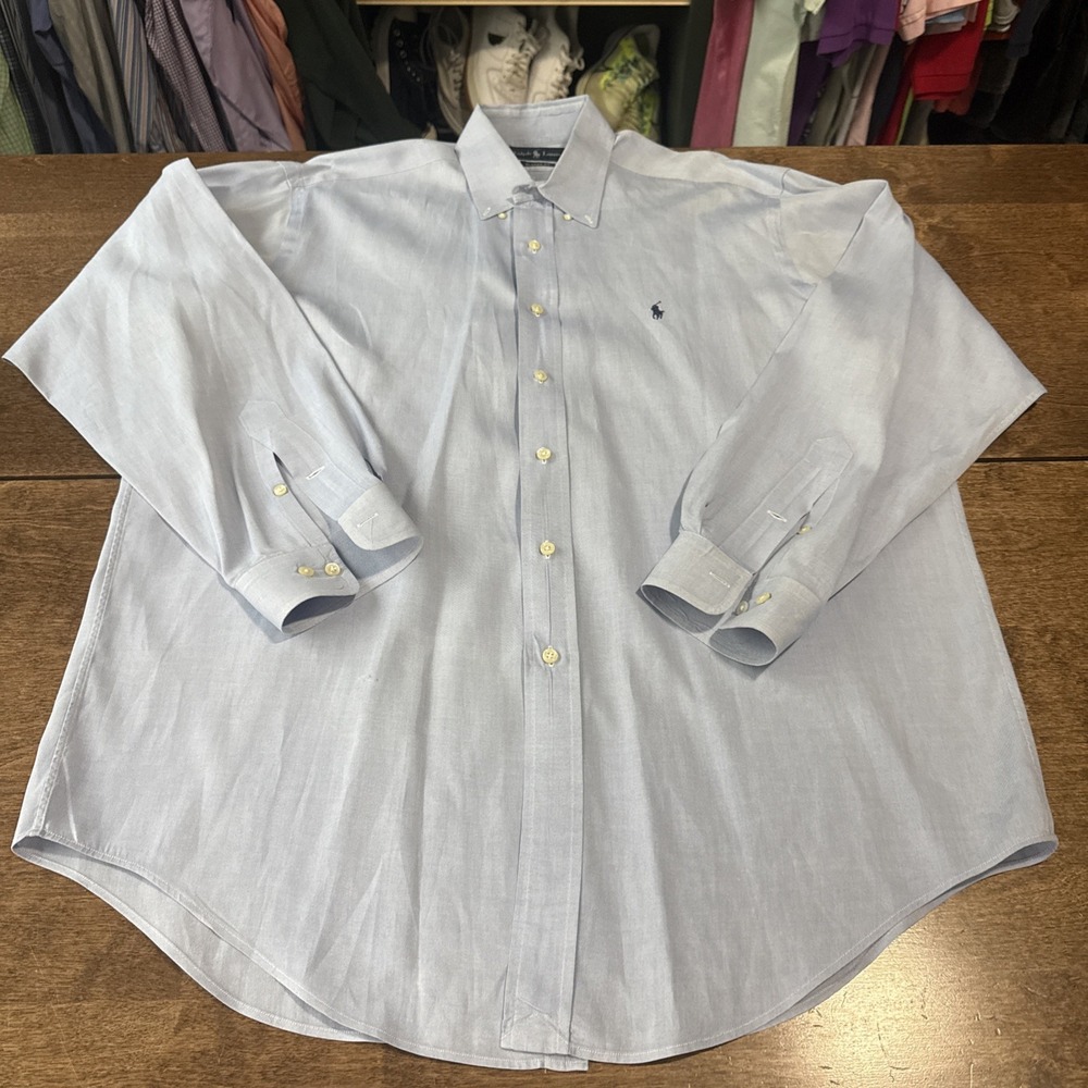 Ralph Lauren Vintage Shirt Mens L 16.5 34/35 Y2K Button Down Light Blue